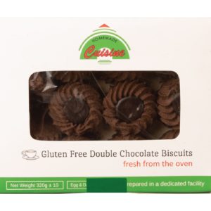A box of Gluten Free Double Chocolate Biscuits