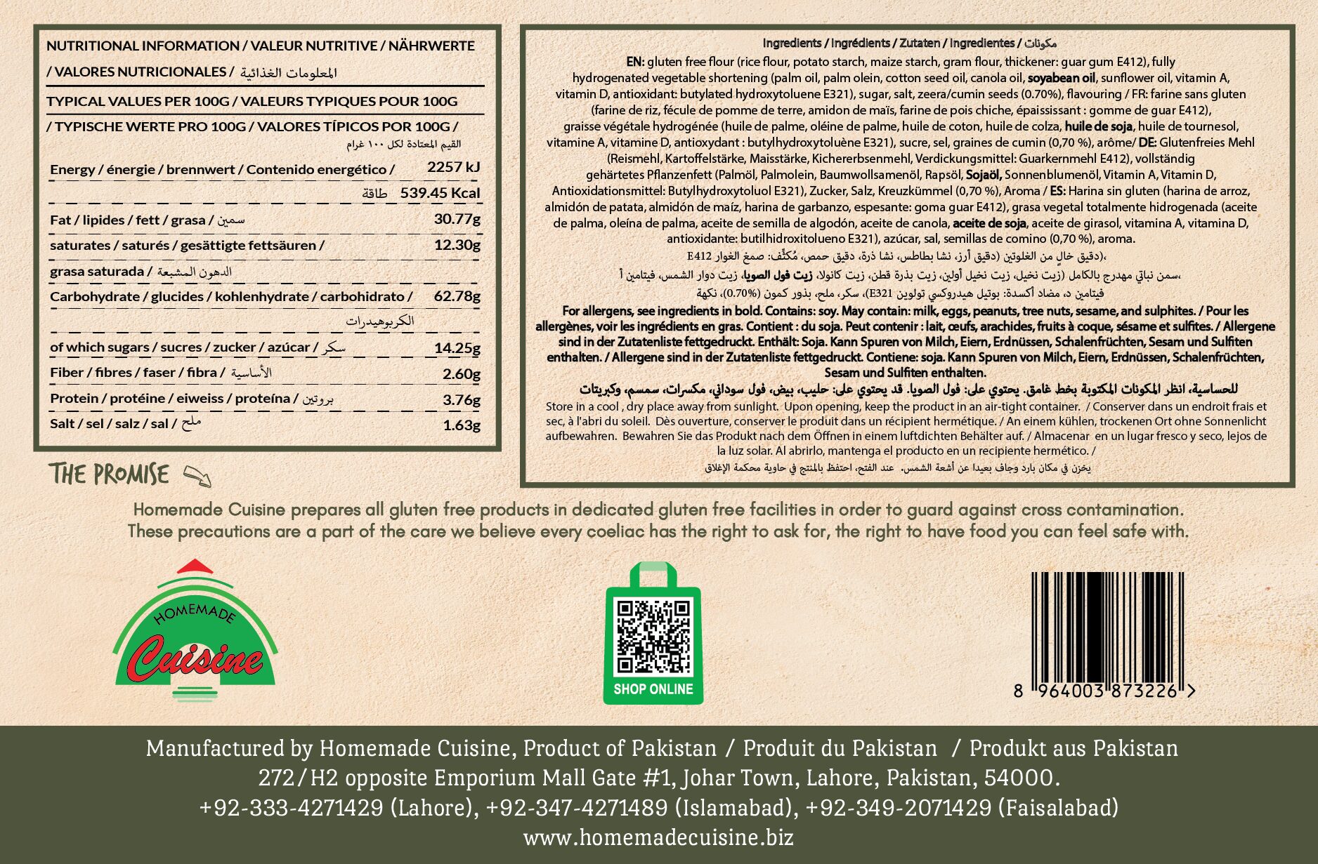Gluten Free Zeera Biscuits Labelling
